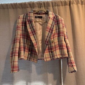 Zara Women's Cream Plaid Blazer